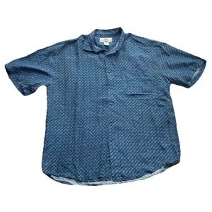 Silk UOMO By Nak 100% Silk Men's Short Sleeve Casual Button Down Shirt Size L
